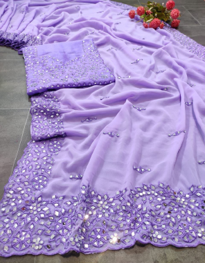 purple saree  - soft georgette | blouse - satin banglory  fabric embroidery + thread work work festive 