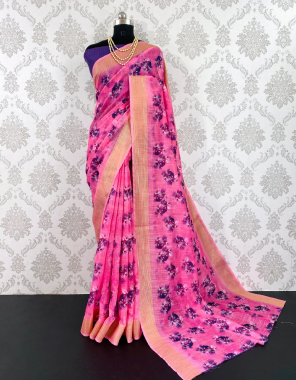 pink soft cotton with weaving viscose lines jari patta  fabric weaving work party wear 