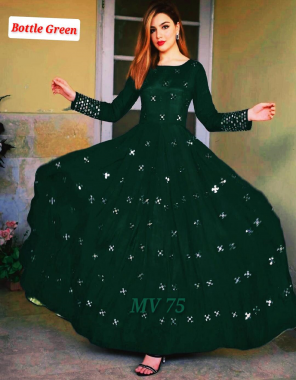 bottel green heavy georgette with front and back full embroidery work | gown length - 52 fabric emroidery work festive 