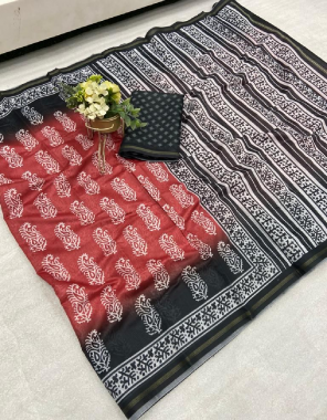 red chanderi silk with gold border patti digital printed saree fabric digital printed work ethnic 