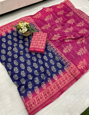 navy blue chanderi silk with gold border patti digital printed saree fabric digital printed work party wear 