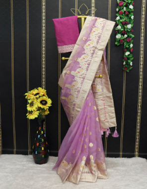 purple organza silk with meenakari  fabric meenakari work festive 