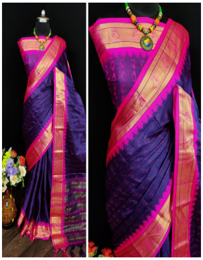 purple khann saree with contrast blouse fabric weaving work ethnic 