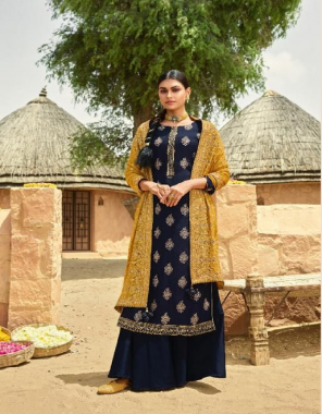 navy blue top - viscose dola jacquard with embroidery work | bottom - pure upada soild dyed | dupatta - viscose chinon embroidery work fabric embroidery work party wear 