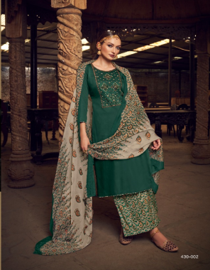 dark green top - pure heavy jam cotton with heavy embroidery ( 2.50 m) | dupatta - pure nazneen chiffon ( 2.30 m) | bottom - pure soft cotton print salwar ( 3 m approx) fabric heavy embroidery work party wear 