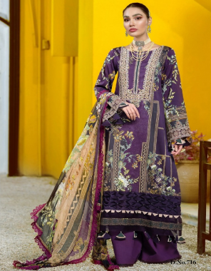 purple top - pure lawn cotton with embroidery patches | bottom - cotton soild | dupatta - cottom mal mal [ pakistani copy ] fabric embroidery work festive 