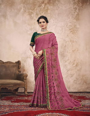 pink rangoli crepe fabric embroidery work festive 