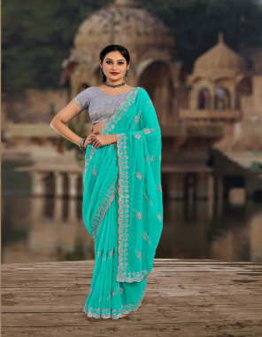 sky blue georgette fabric embroidery work casual 