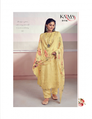 yellow top - pure muslin embroidered | bottom - pure santoon | dupatta - pure chiffon embroidered digital printed fabric embroidery work festive 