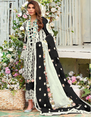 black top - cotton with embroidery | bottom - cotton soild | dupatta - net with embroidery [ pakistani copy ] fabric heavy embroidery  work party wear 