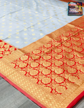 red pure soft silk with zari  fabric weaving work festive 