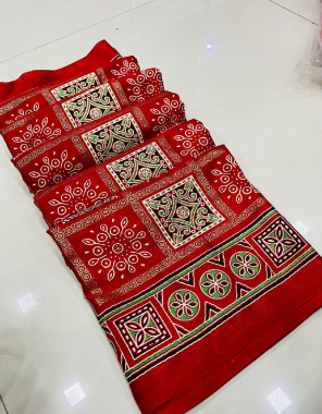 red pure pashmina ajrakh print fabric printed work festive 