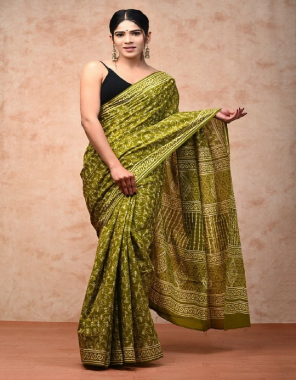 parrot green linen digital print saree with mono black blouse fabric digital printed work casual 