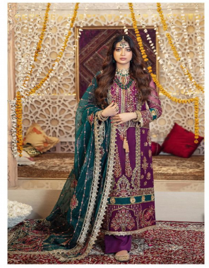 purple top - faux georgette with embroidery | bottom / inner- dull santoon | dupatta - butterfly net with embroidery [ pakistani copy ] fabric embroidery work festive 