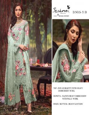 green top - fox georgette with heavy embroidery work | dupatta - naznin heavy embroidery with pallu work | inner / bottom - heavy shantoon [ pakistani copy ] fabric heavy embroidery work ethnic 