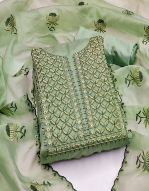 green top - organza ( 2m ) | bottom / inner - santoon ( 4m )| dupatta - organza ( 2.15 m) fabric embroidery work casual 