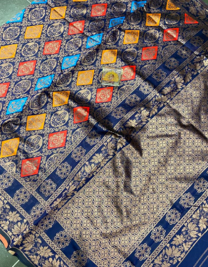 navy blue soft lichi silk  fabric weaving work festive 