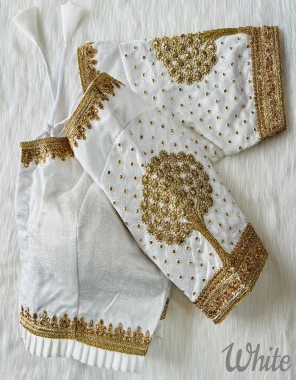 white heavy phantom silk | heavy stitching with heavy padded with front open fabric embroidery work ethnic 