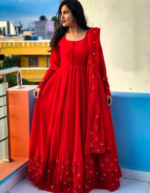 red georgette with complete lining with entire dupatta with mirror border | height - 52
