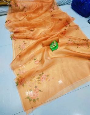 orange saree - kasmi soft organza silk | blouse - baglori  fabric printed work festive 