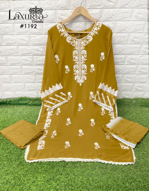 yellow top - fox georgette | dupatta - chinon | pant - cotton strachble fabric embroidery work festive 