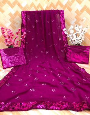 dark pink saree - georgette | blouse - banglory silk fabric embroidery + sequance  work casual  