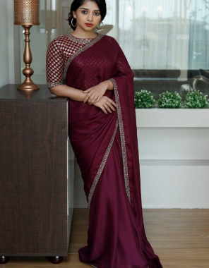 wine saree - vichitra silk | blouse - banglory silk fabric embroidery work wedding 