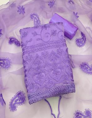 purple top - organza ( 1.9m) | inner / bottom - santoon ( 3.6m) | dupatta - organza with border work ( 2.1 m) fabric embroidery work casual 