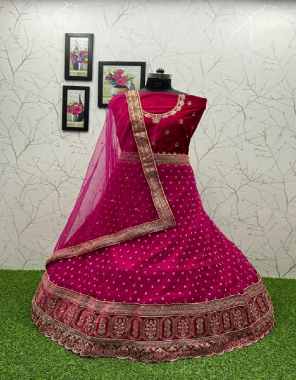rani lehenga - net | blouse - net | dupatta - net ( 2 m) fabric embroidery work ethnic 