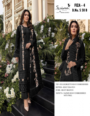 black top - fox georgette with heavy embroidered | bottom - heavy shantun | inner - heavy shantun | dupatta - nazmin heavy embroidered with frill [ pakistani copy ] fabric embroidery work party wear 
