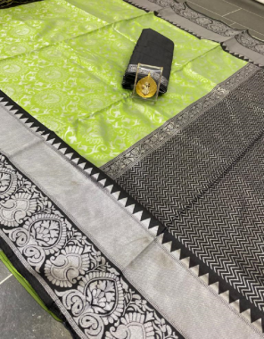 parrot green soft lichi silk fabric weaving work festive 