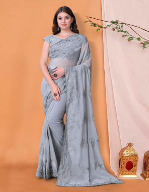 grey georgette fabric embroidery work party wear 