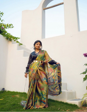 green saree - soft georgette | blouse - satin banglory silk fabric digital printed work festive 