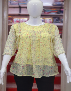 yellow georgette print with inner | size - xl - 40 | xxl - 42 fabric printed work casual 