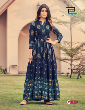 navy blue heavy cotton cambric | length - 50 | flair - 4 m fabric printed work ethnic 