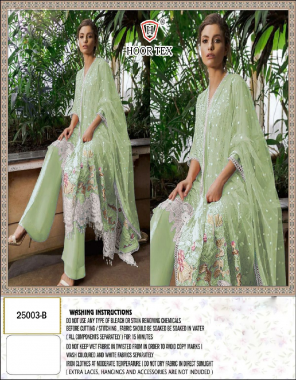 parrot green top - heavy lawn cotton with embroidery work | bottom - semi lawn | dupatta - net with beautiful embroidery + four side lace | sleeve - printed | size - 54 ( 7xl ) fabric emrboidery work party wear 