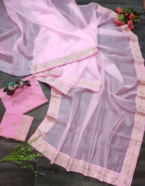 pink saree - soft khadi organza silk | blouse - heavy tafeta velvet fabric embroidery work festive 
