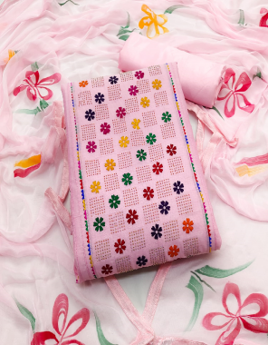 baby pink top - modal chanderi | bottom/ inner - santoon | dupatta - najmim with print fabric embroidery work festive 