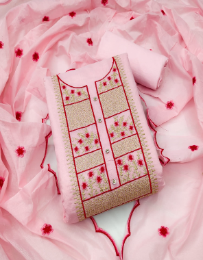 baby pink top -modal chanderi with work ( 2 m) | bottom / inner - santoon ( 3.6 m) | dupatta - chanderi ( 2.20 m) fabric embroidery work festive 