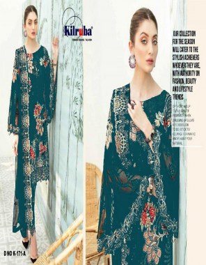 rama top - georgette with embroidery and sequance worked ( including sleeves ) | inner & bottom - santoon | dupatta - georgette with all over butta and embroidery | size - fits upto 52 | length - 41