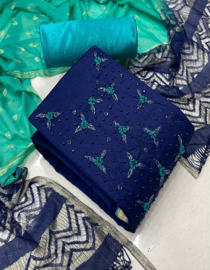 navy blue top - modal chanderi silk ( 1.9 m) | inner - santoon ( 1.6 m) | bottom - santoon ( 2 m) | dupatta - fancy shaded printed ( 2.10 m) fabric fancy worked work festive 