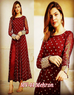 maroon top - heavy georgette with full inner stitched | bottom - heavy silk with lace full stitched  fabric heavy embroidery work casual 