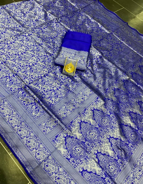 royal blue soft lichi silk fabric jacquard work party wear 