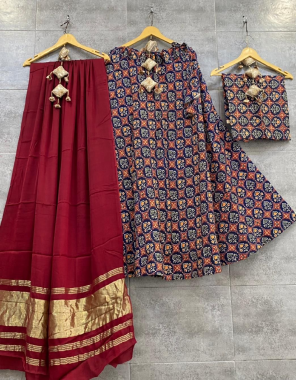 navy blue pure gajji silk chaniya choli | chaniya - 4 m flair ( fully stitched ) | waist - 42 | length - 42 | dupatta - heavy lagdi pallu ( 2.75 m ) | blouse - 1m fabric fabric printed work festive 