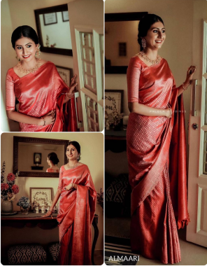 marron soft lichi silk fabric jacquard work + rich pallu and beautiful weaving blouse work casual 