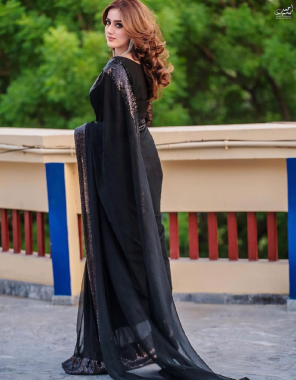 black saree - georgette | blouse - banglori  fabric sequance work festive 