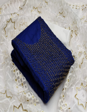 royal blue top - chander with khatli work (1.90m) | bottom & inner - santoon (3.6m) | dupatta - net with embroidery work  fabric khatli work work casual 