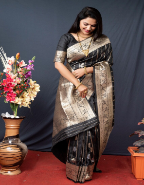 black saree - lichi silk weaving silver zari work | blouse - heavy weaving work fabric weaving work festive 