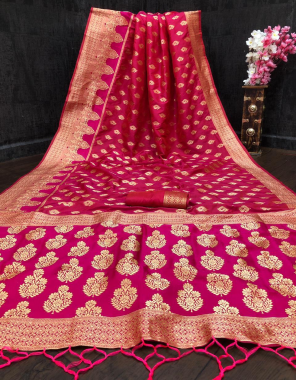 dark pink saree - soft silk with rich pallu beautiful weaving butti and attrective weaving border and tassels | blouse - tone to tone color with weaving & nice border fabric weaving work casual 