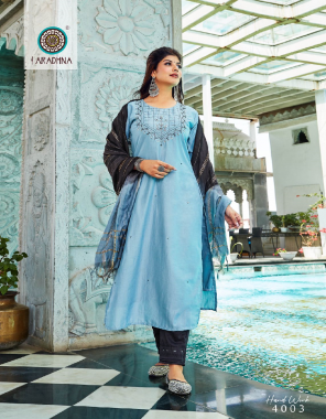 sky blue kurti & pant - cotton silk with full inner & purely done handwork | duptta - double coloured banarasi fabric handwork work festive 
